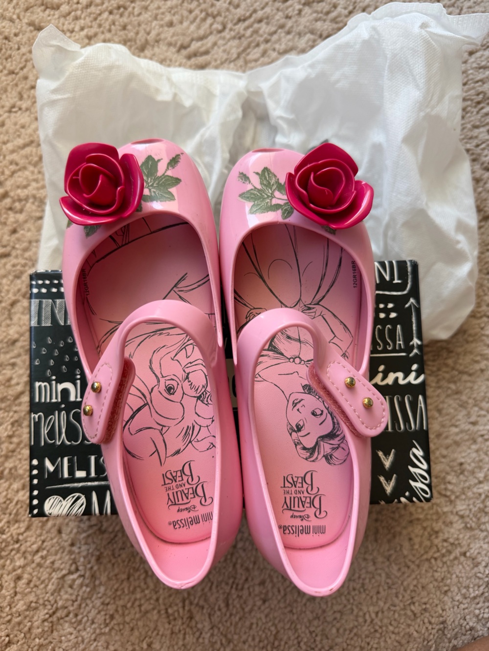 Mini Melissa Pink Beauty and the Beast mary jane shoes with Rose